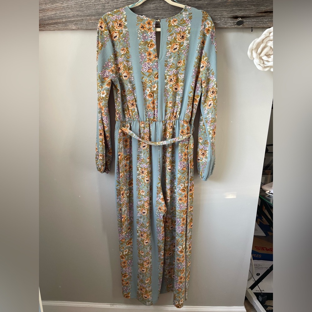 June & Hudson Blue Wrap Jumpsuit with Bishop Sleeves - Picture 2 of 10